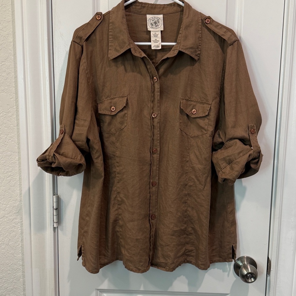 Chaus Brown Linen Button-down Shirt - Picture 6 of 11